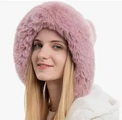 ファー付きニット帽 グレー ケーブル編み