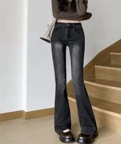 美脚ハイウエストフレアデニムパンツ sサイズ ストレッチデニム