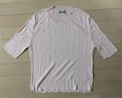 ZARA 半袖薄ニット　ピンク　パール付き　Mサイズ