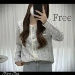 ツイード調 ポケット ジャケット オシャレ ブラック M L フリー 新品未使用