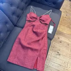 J2589 新品 JEWELS キャバドレス S バーガンディ ツイード リボン