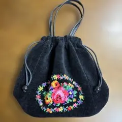 FEILER 花柄刺繍 ハンドバッグ 黒　フェイラー