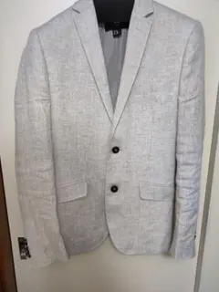 【美品】H&M リネン/麻 春夏ジャケットSlimFit 白ホワイト/ベージュ