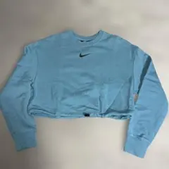 NIKEナイキレディースMショート丈クルーネックトレーナーブルードローコード付
