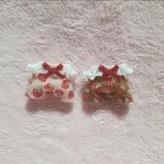 赤ちゃんフリルサロペット2着セット　いちご桃色茶色　ハンドメイド