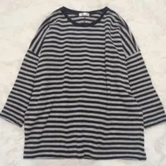 free nature ボーダーニット ネイビー グレー M 七分袖