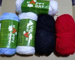 HAPPY DAY 毛糸 セット 水色 白 黒　赤