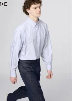 【新品】UNIQLO C ブロードオーバーサイズシャツ ブルー ストライプ L
