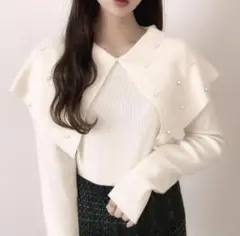 GRL パールビッグカラーリブニットトップス 【sf1014】