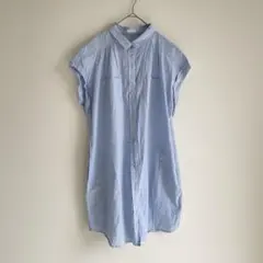 ジーユー ノースリーブ シャツワンピース コットン L ライトブルー チュニック