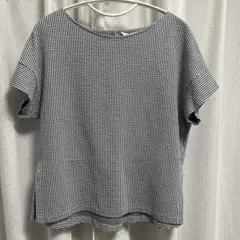 23区 シアサッカー ストライプ 半袖 ペプラム カットソー日本製 38