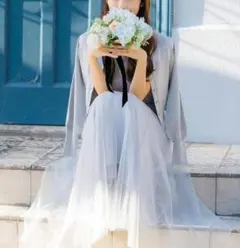 スウィングル ♡ シャイニーシアーチュールワンピース サックス