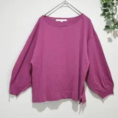 【ナチュラルビューティー】パープル 7分袖 カットソー　薄手　38サイズ