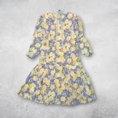 昭和レトロ 花柄 ワンピース フレア ひざ丈 ガーリー 総柄 春 夏