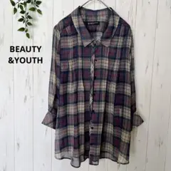 BEAUTY&YOUTH♪シアー　チェック柄　長袖シャツ　F