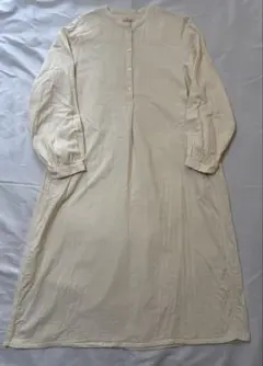 未着用 無印良品 婦人 カポック混 二重ガーゼ　長袖ワンピース 生成り MUJI