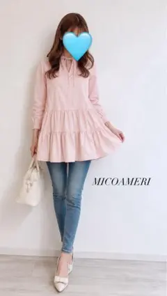新品タグ付き　MICOAMERI ブラウス ピンク 七分袖 ティアードのサムネイル