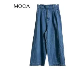 MOCA ブルー デニム ワイドパンツ　ウエストゴム　カジュアル