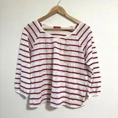 earth music&ecology 長袖トップス 白/赤ストライプ