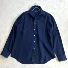 美品✨ラルフローレン 現行QRタグ リネンボタンダウンシャツ ポニー刺繍ネイビー