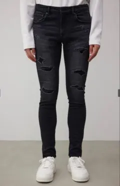 ダークグレー スキニーデニム ダメージ加工 AZUL値下げ可能