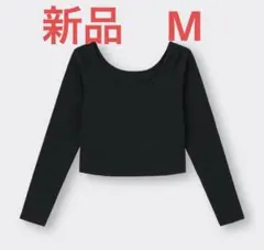 GU コットンブレンドリブクロップドワイドネックT 長袖 ドライ T 黒M