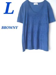 BROWNY ブラウニー Vネック Tシャツ ダークブルー L ヴィンテージ風のサムネイル