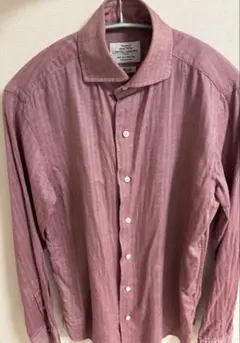 UNITED ARROWS スリムフィット リネン長袖シャツ　ワインレッド