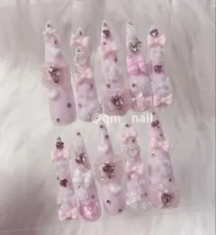 ♥現品♥ 量産型ネイル 地雷 ゴテゴテ ピンク 姫系 ロングネイル