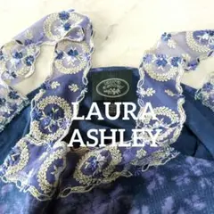 LAURAASHLEYローラアシュレイ　ブルー花レース３点セットアップ L