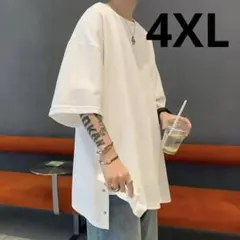 メンズ　Tシャツ　白　4XL 半袖　オーバーサイズ　ゆったり　サイドボタン　夏