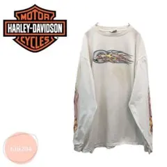 ハーレーダビッドソン USA製 長袖プリントTシャツ 2002 鷲 銃 クリーム