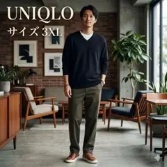 UNIQLO ウール100% カーディガン 3XL ネイビー 大きいサイズ 薄手