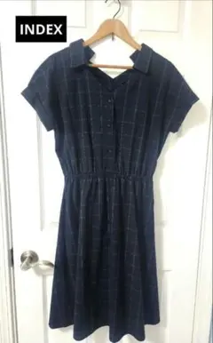 INDEX ネイビー チェック柄 半袖ワンピース