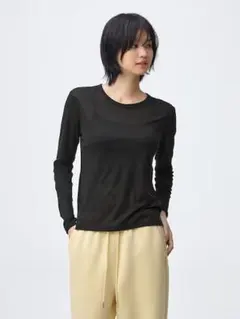 【GU】ソフトシアークルーネックT(長袖)/ブラック