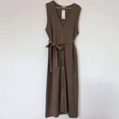 新品タグ付き GUジーユー ニットジャンパードレス 2WAYロングジレブラウンL