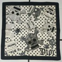 Dior　クリスチャンディオール　ミニスカーフ　50　シルク/コットン　スカル柄