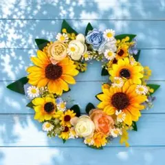 ひまわりのフラワーリース＊夏リース＊玄関インテリア＊壁掛け＊ナチュラルインテリア