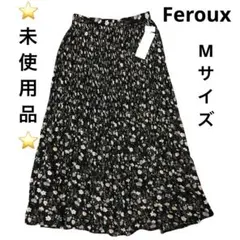 未使用☆Feroux プリーツ ロングスカート 花柄 ブラック サイズM　フレア