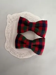 チェック柄リボンヘアクリップ2個セット