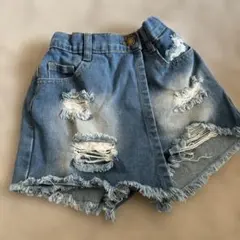 kidsデニムブルー ダメージ加工 ハーフパンツ