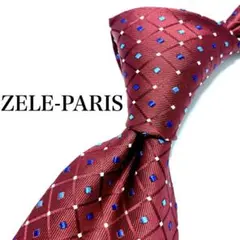 【極美品】ZELE-PARIS ネクタイ 格子柄 レッド お洒落 シンプルのサムネイル