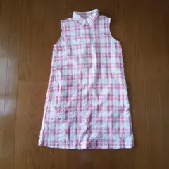 UNIQLO 赤と白のチェック柄 ノースリーブワンピース