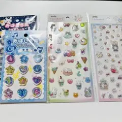 セリアamifa キラキラアニマル　ぷっくりシール　おはじきシール　デニム　音符