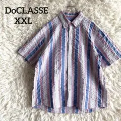 ドゥクラッセ◇半袖シャツ ストライプ ボタンダウン シアサッカー XXL