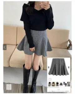 GRLインパン裏地付きツイードフレアミニスカート