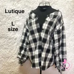 新品未使用 Lutique 長袖ブラウス 襟抜き 重ね着風 チェック柄 Lサイズ
