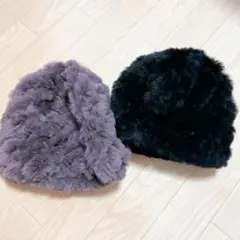 ラビットファー　グレーニット帽