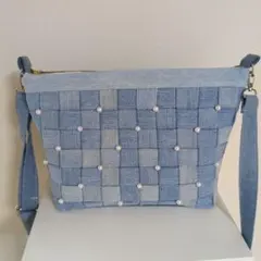 0527 夏限定✰編み込み✰ハンドメイド✰デニムリメイク✰ショルダーバッグ