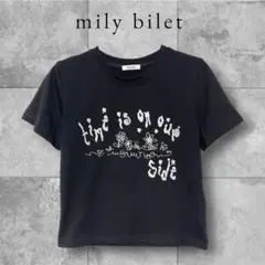 mily bilet シルバー プリント 半袖 Tシャツ レディース ブラックのサムネイル